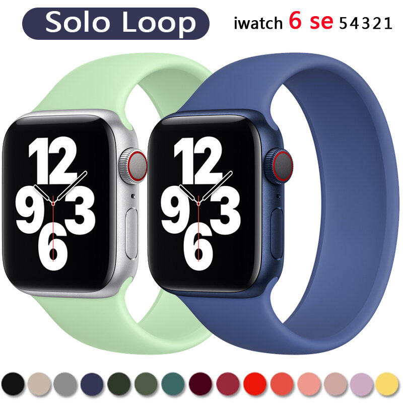 สำหรับ Apple Watch Band 40มม.44มม.IWatch Serie 4/5/6/SE เข็มขัดซิลิโคน Solo Loop สร้อยข้อมือ Apple Watch Band 42มม.38มม.