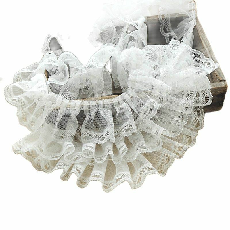 Tela de encaje bordado de guipur plisado de 1M, 7cm, malla de tul, cinta de encaje, costura, tela de encaje blanco para vestido, ropa, manualidades PQ1