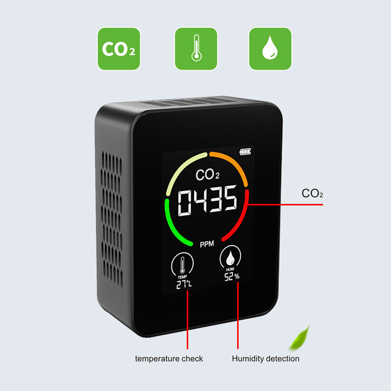 مراقبة الهواء CO2 ثاني أكسيد الكربون كاشف الدفيئة مستودع جودة الهواء درجة الحرارة جهاز مراقبة الرطوبة قياس سريع متر