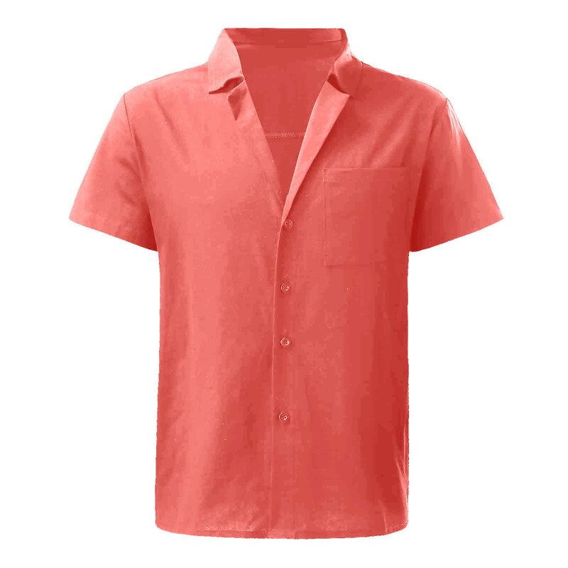 56 # Mannen Shirts Zomer Casual Linnen Effen Kleur Korte Mouwen T-shirt Top Blouse Mannen Strand Mode T-shirt Mannen kleding