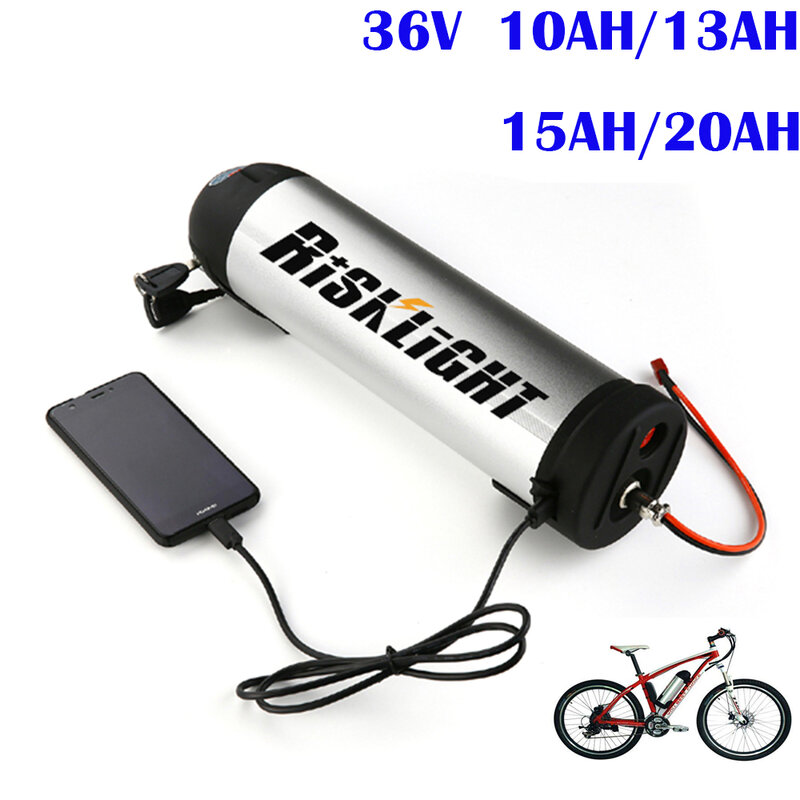 Bateria para e-bike com tubo de lítio, 36 v, 15ah, 10ah, 20ah, 500w, 350w, 18650, porta usb