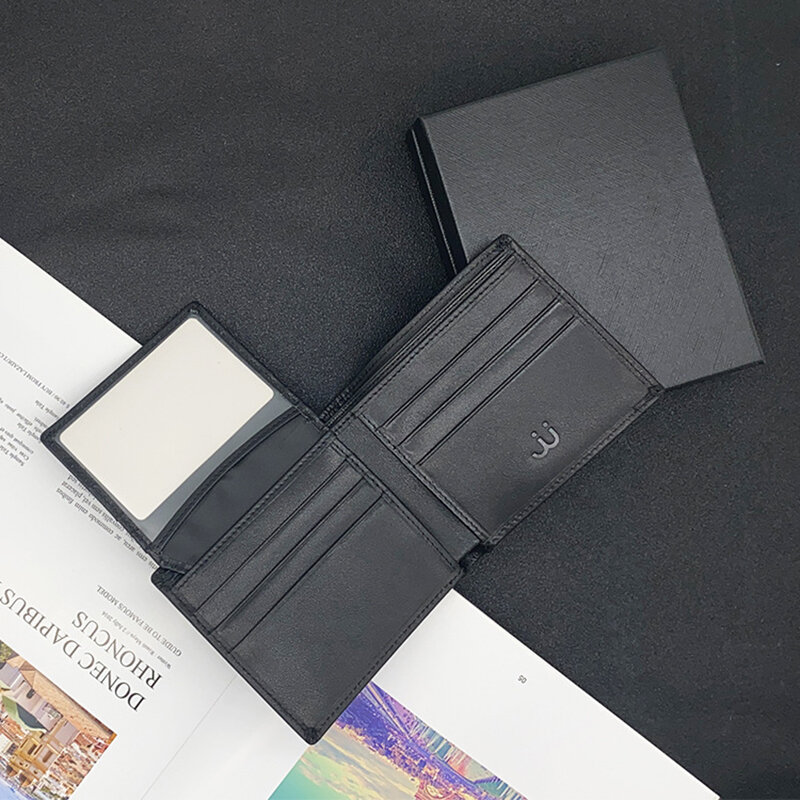 Porte-cartes multifonctionnel en cuir véritable noir pour homme, petit porte-cartes de visite