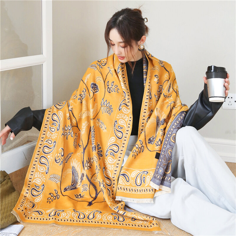 2021女性の冬カシミヤパシュミナスカーフショール高級印刷厚く暖かい毛布ヒジャーブスカーフbufanda 180*65センチメートルheadkerchief