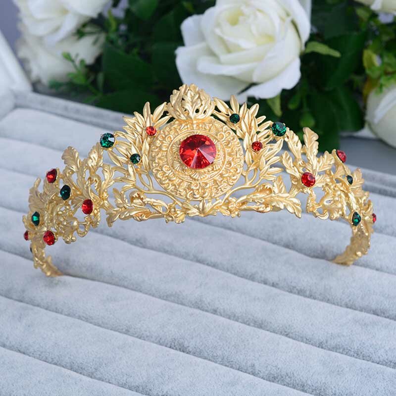 Barok Kroon Goud Kleur Metalen Strass Tiara Hoofdbanden Voor Koninklijke Prinses Pageant Diadema Vrouwen Meisjes Haarbanden Haar Sieraden