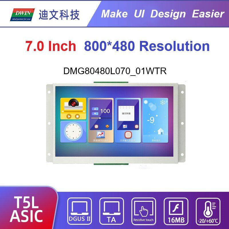 DWIN 7 Inci Dhus 800*480 Piksel HMI Layar TFT LCD Layar TN RTP RS232 UART LCM DMG80480L070_01WTR