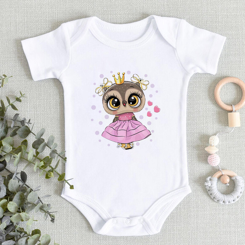 Bonito do bebê coruja princesa impressão recém-nascido menina bebê bodysuit bonito dos desenhos animados ropa bebe harajuku tendência roupas de bebê atacado