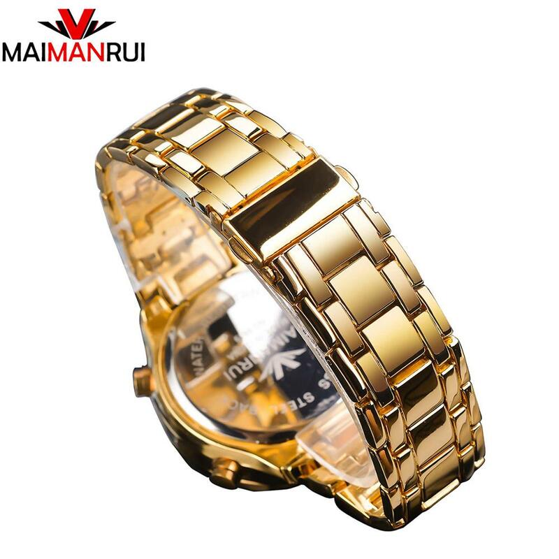 Maimanrui display duplo relógio masculino led digital esportes relógio de pulso à prova dwaterproof água luminosa alarme data cronógrafo preto relógio dourado