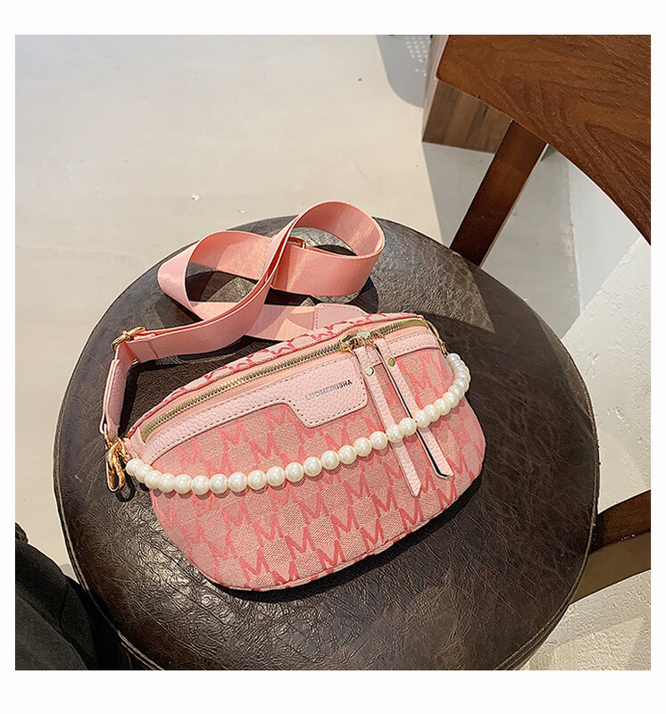 Small bag female summer 2021 new trendy fashion canvas one-shoulder saddle bag pearls to match the chest messenger bag