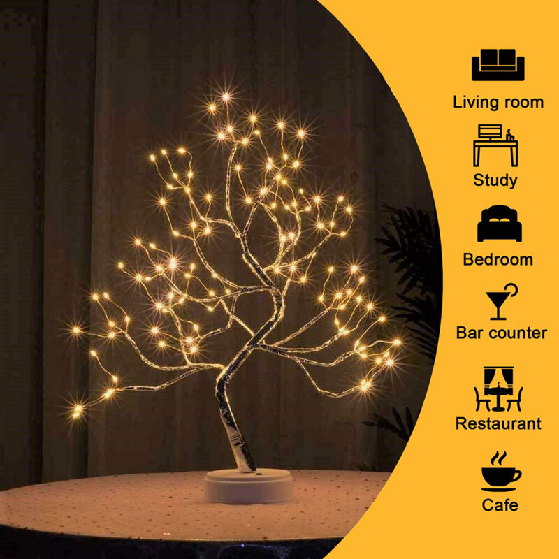Luz LED de noche de hadas, lámpara de mesa de alambre de cobre, Mini guirnalda de árbol de Navidad, USB, funciona con batería, luminaria, decoración de habitación de vacaciones