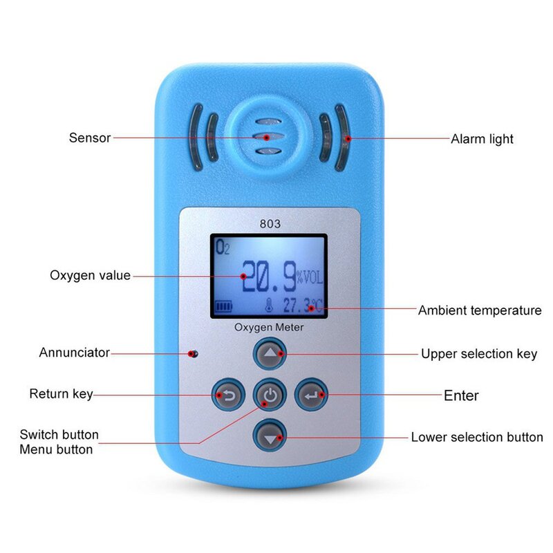 KXL803 شاشة الكريستال السائل غرامة الأكسجين تركيز كاشف جهاز لقياس الأكسجين الغاز محلل مع الصوت الخفيف إنذار O2 الأكسجين الكاشف