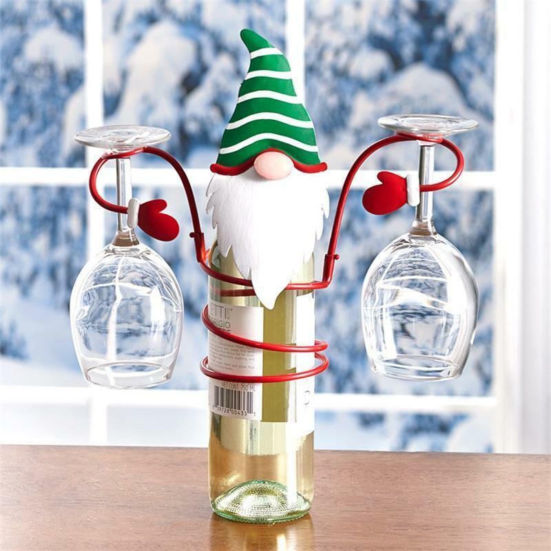 Soporte de copa de vino de Navidad, decoración de Feliz Navidad para el hogar, 2021, estante de exhibición de botella y cáliz de vacaciones, Año Nuevo 2022