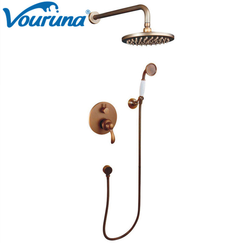 Vouruna-Sistema de ducha de baño de latón antiguo de estilo clásico, mezclador de Set de ducha de baño montado en la pared, grifos Vintage