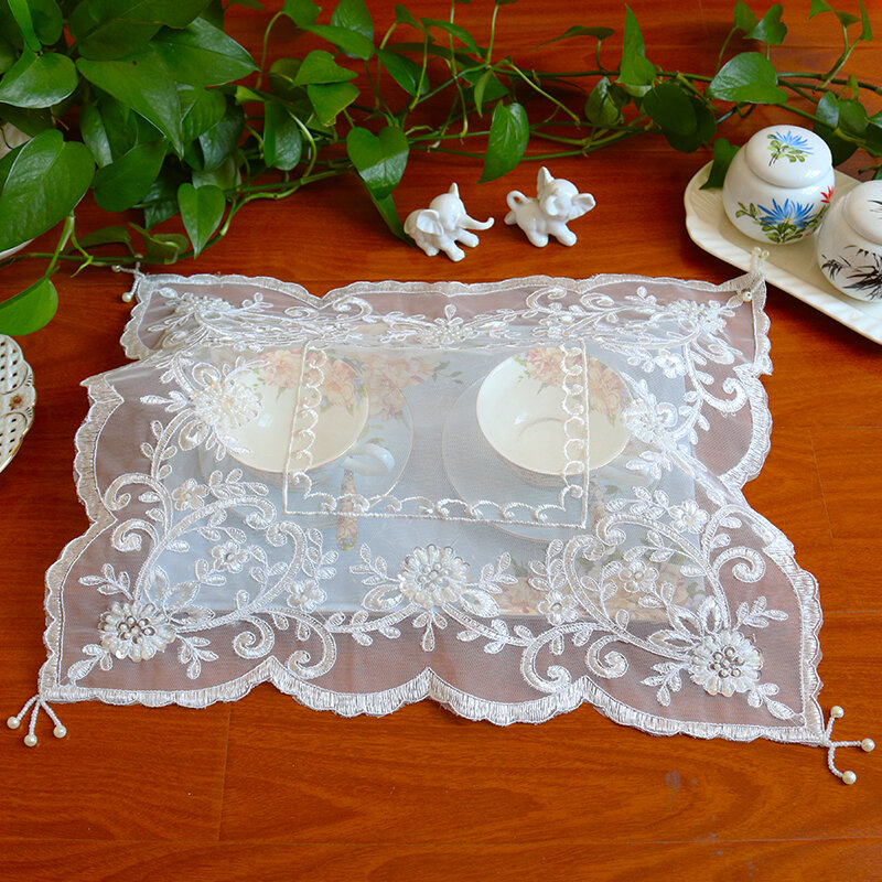 European Luxury Embroidery Beaded Lace Table Cloth Coasters Kitchen Placemat Furniture Appliances Dustproof Cloth Wedding Decor