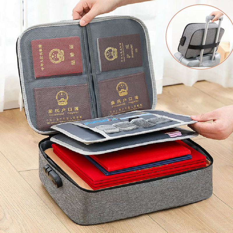 سعة كبيرة متعددة الطبقات وثيقة تذاكر حقيبة التخزين شهادة منظم الملفات الرئيسية جواز سفر حقيبة مع قفل