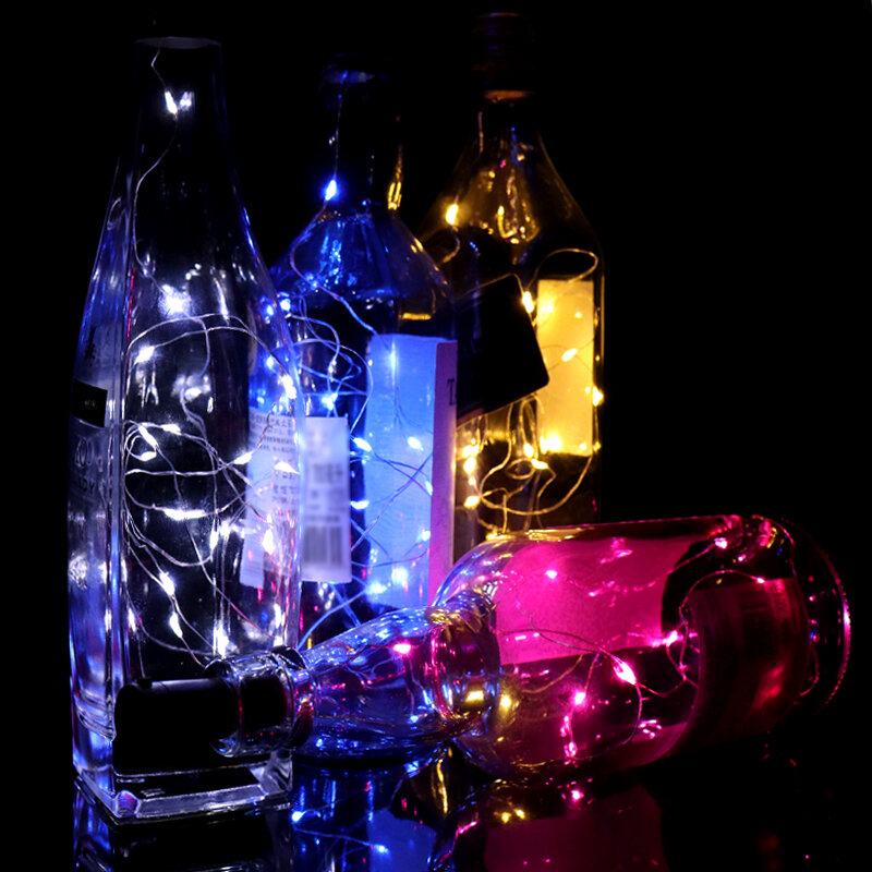 Guirnalda de luces de hadas para decoración de fiestas, tira de luces LED alimentada por batería, cadena de lámpara de Bar, luz de tapón de botella de vino de 1m/2m