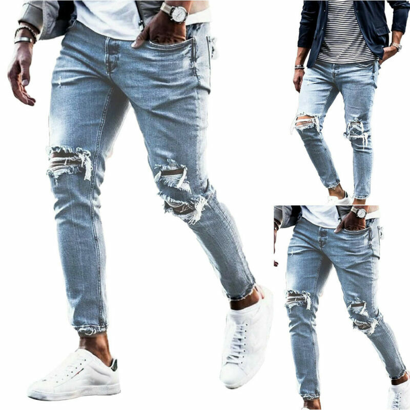 Man Black Ripped Stretchy Jeans High Quality Skinny Slim Fit Hot Drill Punk  streetwear Biker Trousers Men's Denim Pencil Pants - AliExpress