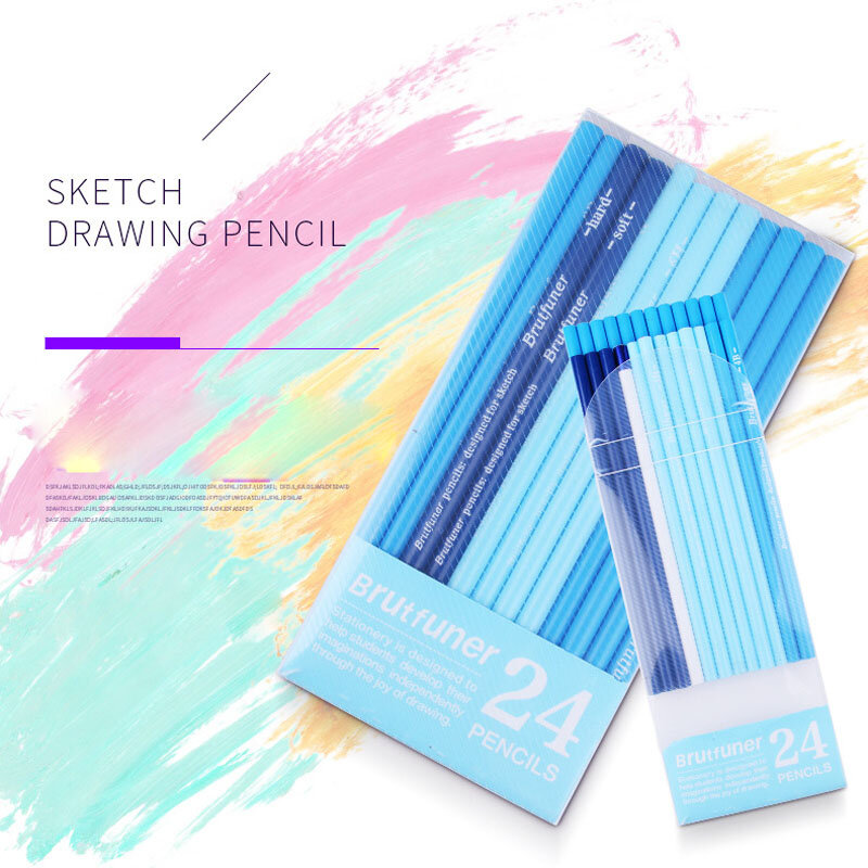 24 Buah/Set Profesional Sketsa Gambar Pensil Set HB-14B Pensil Grafit untuk Sekolah Kotak Logam Dikemas Perlengkapan Alat Tulis Seni