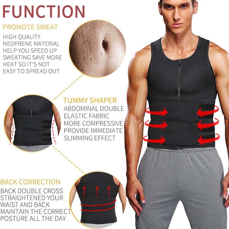 Roupa modeladora masculina de neoprene, sauna, modelagem abdominal slim, camisa de compressão, cinta para perda de peso