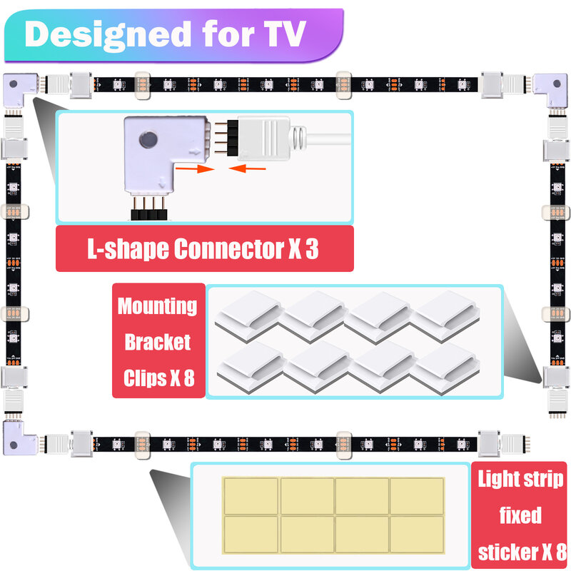 5V LED Strip TV Backlight USB Light Strip สำหรับ43นิ้ว-75นิ้ว RGB5050 Strip Connector ทำงานกับ Aleax Google Assistant