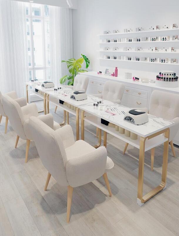 Mesa de manicure econômica imitação mármore manicure mesa e cadeira conjunto ins
