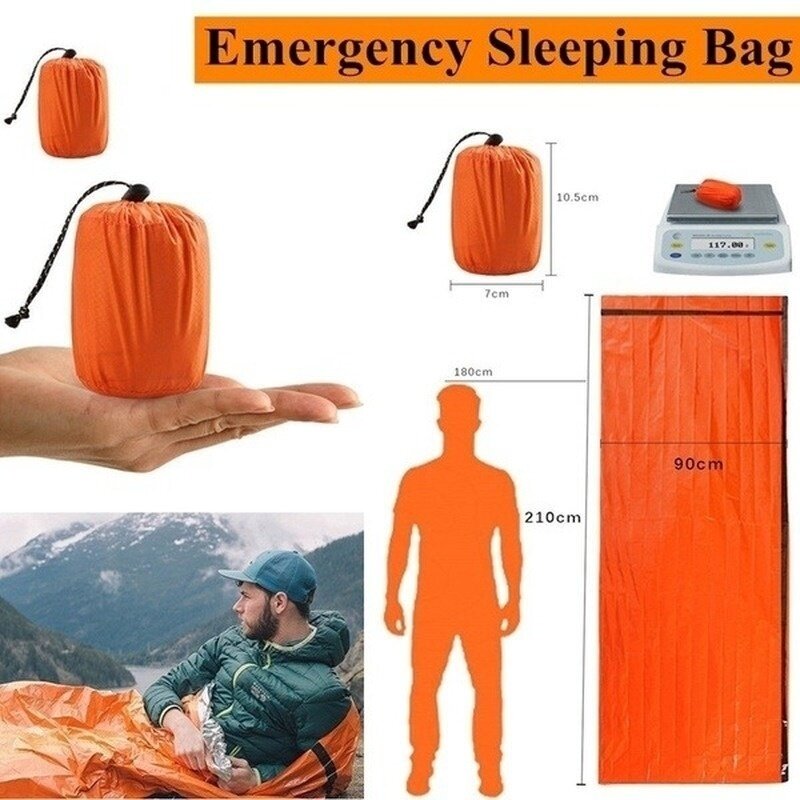Bivy-saco de dormir de emergencia para exteriores, equipo de supervivencia para acampar, térmico, mantiene el calor, impermeable, Mylar, primeros auxilios