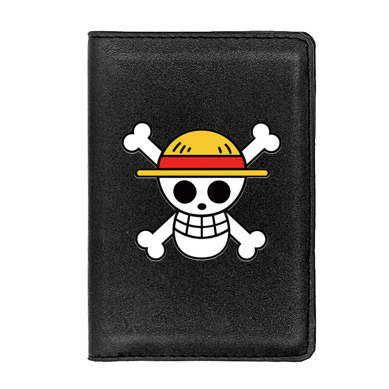Anime One Piece Skull Passport Cover Leather Men Women Slim ID Card Holder Pocket Wallet Case Travel Accessories Gifts