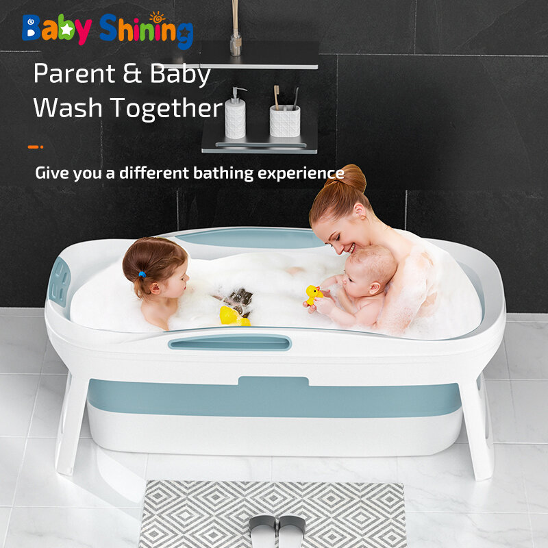Bebê brilhando 1.4m/55in banheira de banho do bebê portátil casa rolo massagem vapor adulto banheira plástico dobrável engrossar banheira família