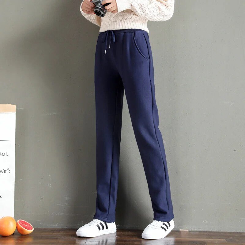 Fleece-Lined Track Pants Women's Slimming Gray Casual 2020 New Wide Leg Korean Style Loose Straight Versatile Autumn and Winter