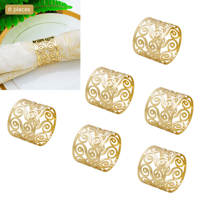 12pçs anel de guardanapo redondo oco, suporte de guardanapo dourado para hotel, decorações de mesa de banquete de casamento