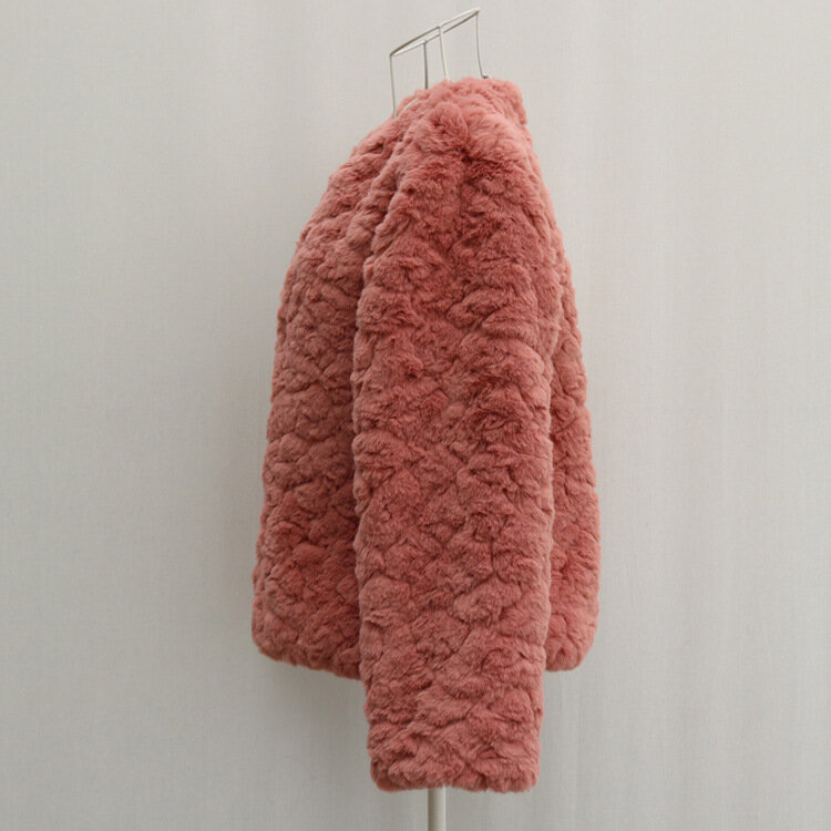 Veste courte en fausse fourrure pour femme, manteaux en fausse fourrure, col rond, automne/hiver, K1567
