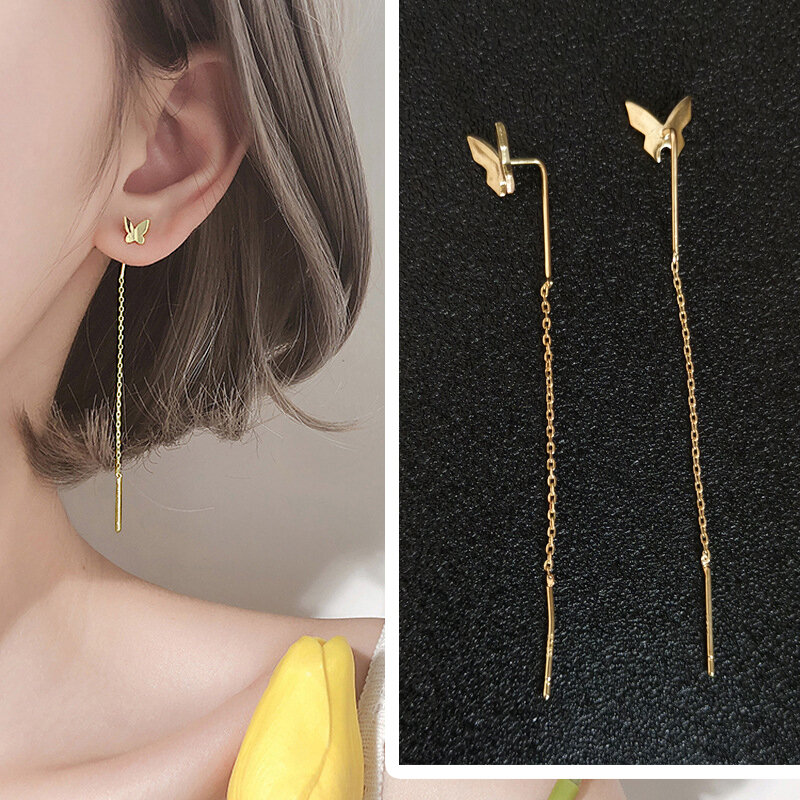 Boucles d'oreilles papillon longues dorées pour femmes, bijoux tendance, cadeau, 2021