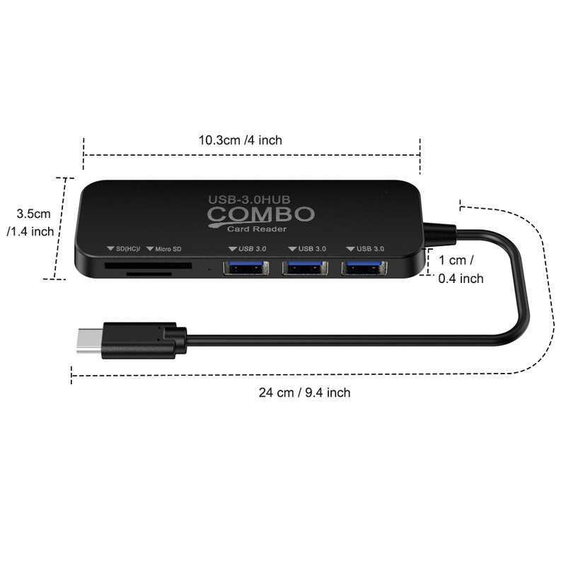 USB Type-C комбинированный USB 3,0 Hub высокоскоростной портативный 3 порта, устройство для чтения карт, все в одном для SD TF для ноутбука, ПК, компьюте...