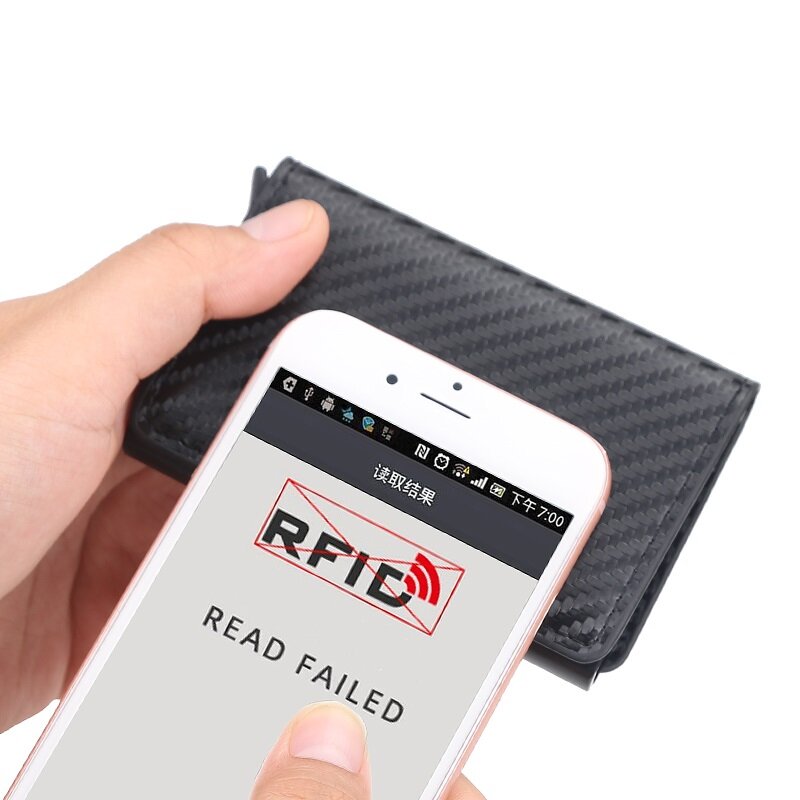 Tarjetero de fibra de carbono con bloqueo RFID para hombre y mujer, billetera de cuero, protección para tarjetas bancarias