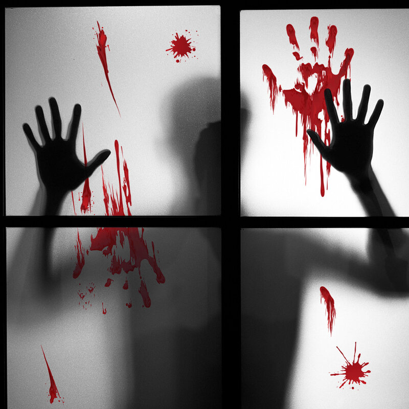 Straszny Halloween krwawy odcisk dłoni naklejki ścienne okno drzwi podłoga kalkomanie dekoracja na imprezę halloweenową