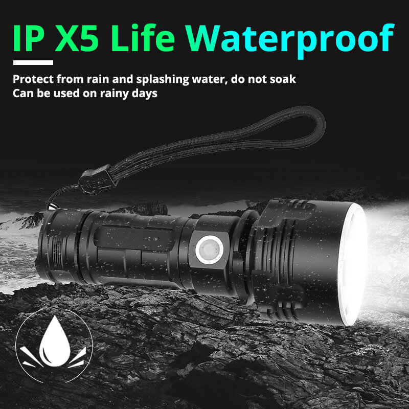 Super Powerful L2 LED Flashlight Quad Core XHP70 Tactical 26650 Torch USB Rechargeable Ultra Bright Camping Lantern Waterproof