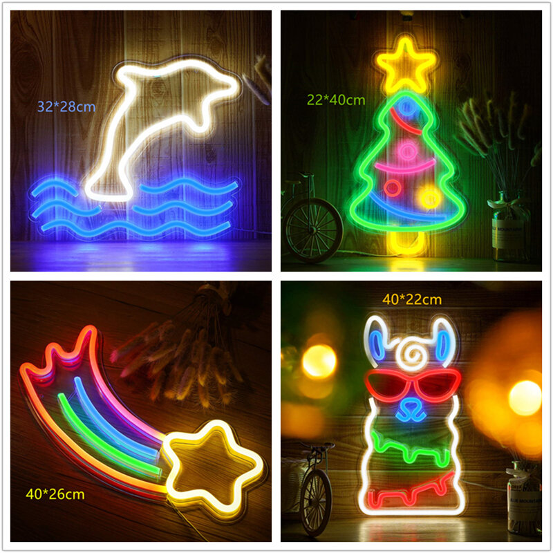 Letreros de neón para decoración de pared, luces de neón de tipo completo para fiesta, tienda de negocios, decoración artística de ventana de Navidad, pantalla de pastelería alimentada por USB