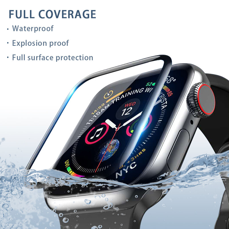 Protecteur d'écran adapté à apple watch, film trempé en fibre de verre 3D, 38mm 40mm 42mm 44mm, s'applique à iwatch série 7654321
