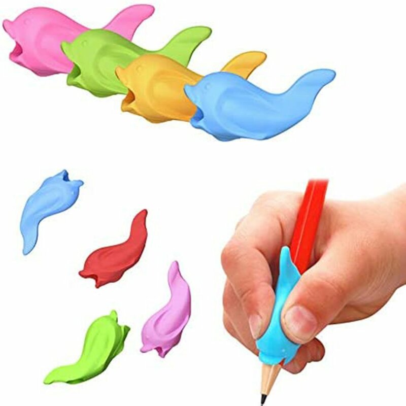 Suporte de lápis para crianças, 8 utensílios de silicone ergonômico para correção de postura de dois dedos ferramentas para escrita com cabo