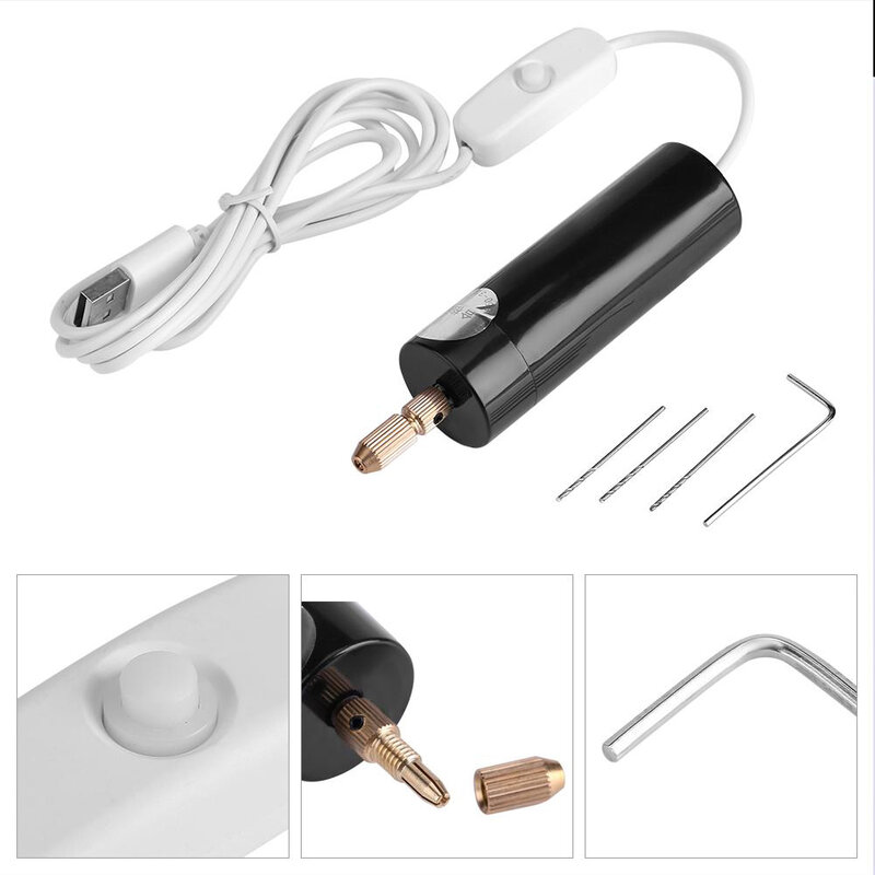 Minitaladro de mano alimentado por USB, juego de brocas giratorias de mano, para joyería de madera y Metal