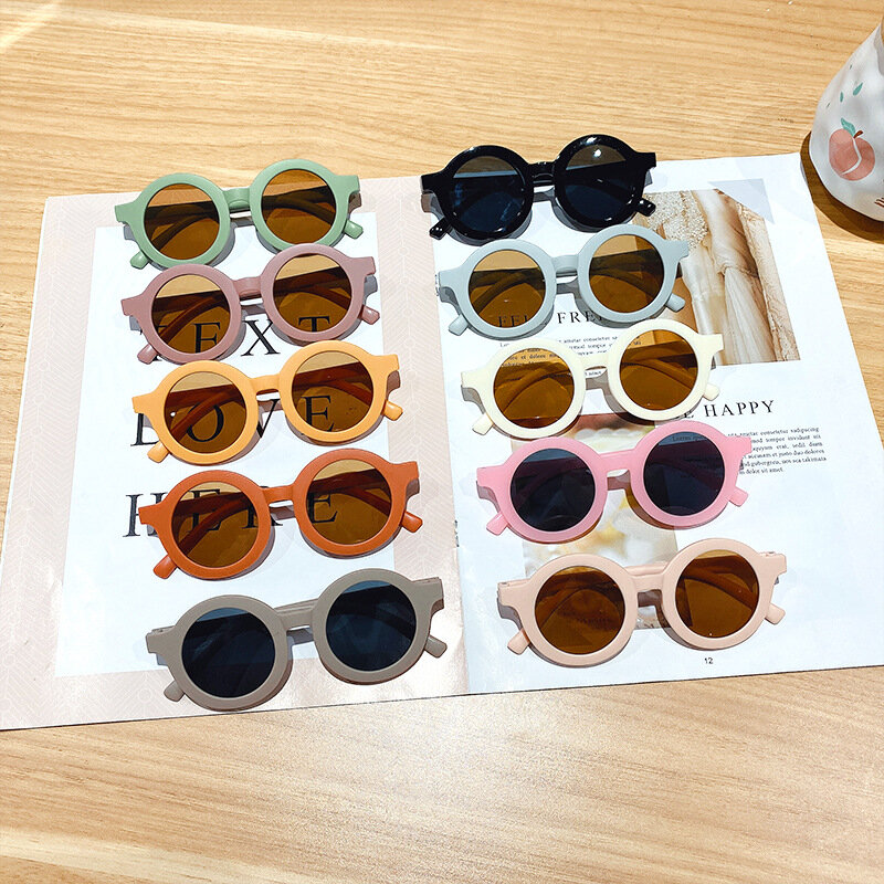 Бесплатная доставка, детские цветные круглые очки, легкие милые маленькие солнцезащитные очки для лица из поликарбоната