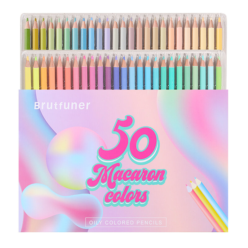 Brutfuner Macaron 50Pcs Oil Colored Pencils Set Soft Pastel Pencils Drawing Kit For Sketching Coloring Artist Beginners Gift