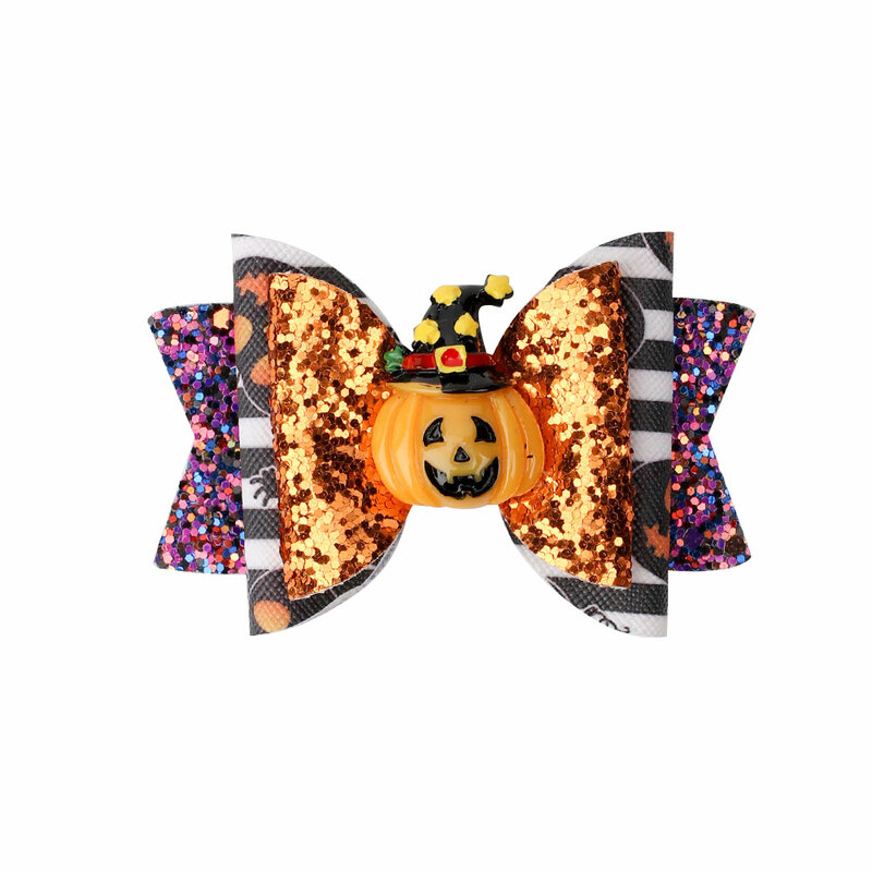 Payet Halloween Pita Rambut Grosgrain untuk Bayi Perempuan Klip Rambut Pinwheel Labu Aksesori Rambut Klip Rambut Pesta Halloween Baru