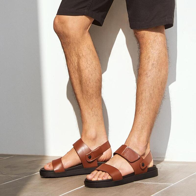 Youpin qimian homens sandálias de couro genuíno chinelos de praia tênis ao ar livre pu rebote sola água trekking sandálias flops para o verão