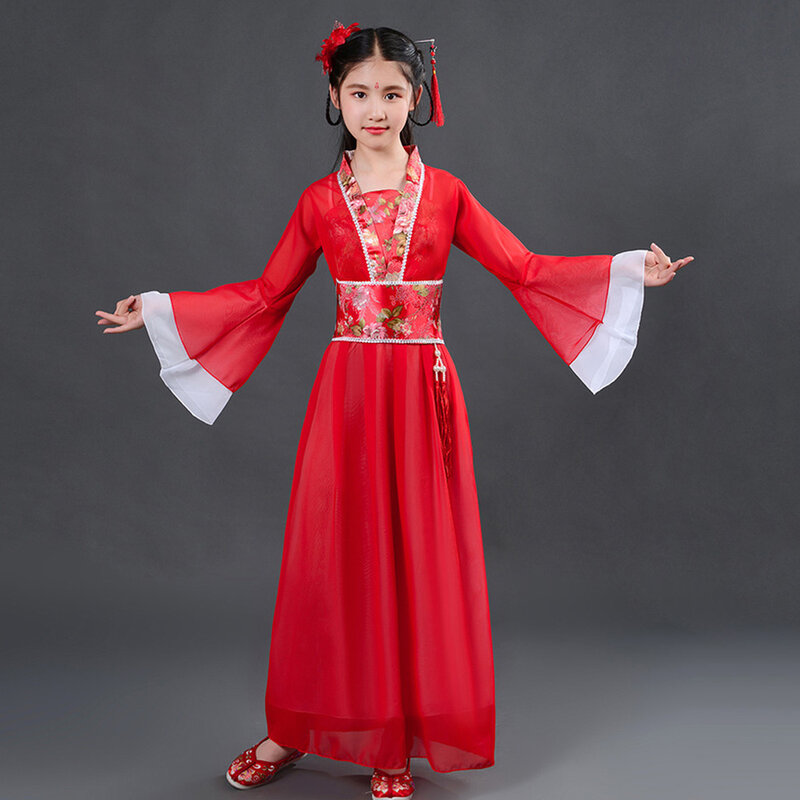 Starożytne chińskie tradycyjne letnie ubrania dla dziewczynek wróżka różowy Hanfu dzieci występ na scenie Hanfu sukienka wróżki dzieci