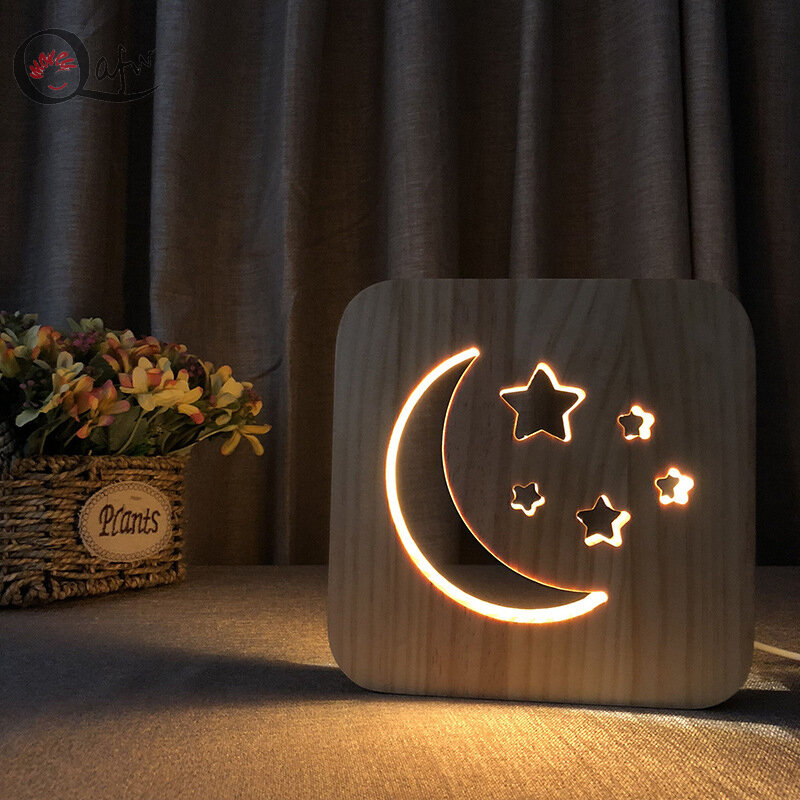 純粋な木材に作成創造的なアイデアの主導形状ledナイトライトスイッチ月光、寝室の装飾のための誕生日プレゼント