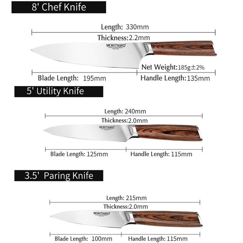 Japanese Chef Knife Set Professional Kitchen Knives Germany 1.4116 High Carbon Steel Vegetable Butcher Utility Knife for Cooking