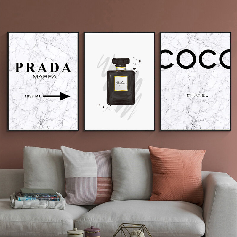Moda de mármore coco citações cartaz preto branco na moda pena mulher pintura da arte da parede lona fotos para sala estar decoração casa