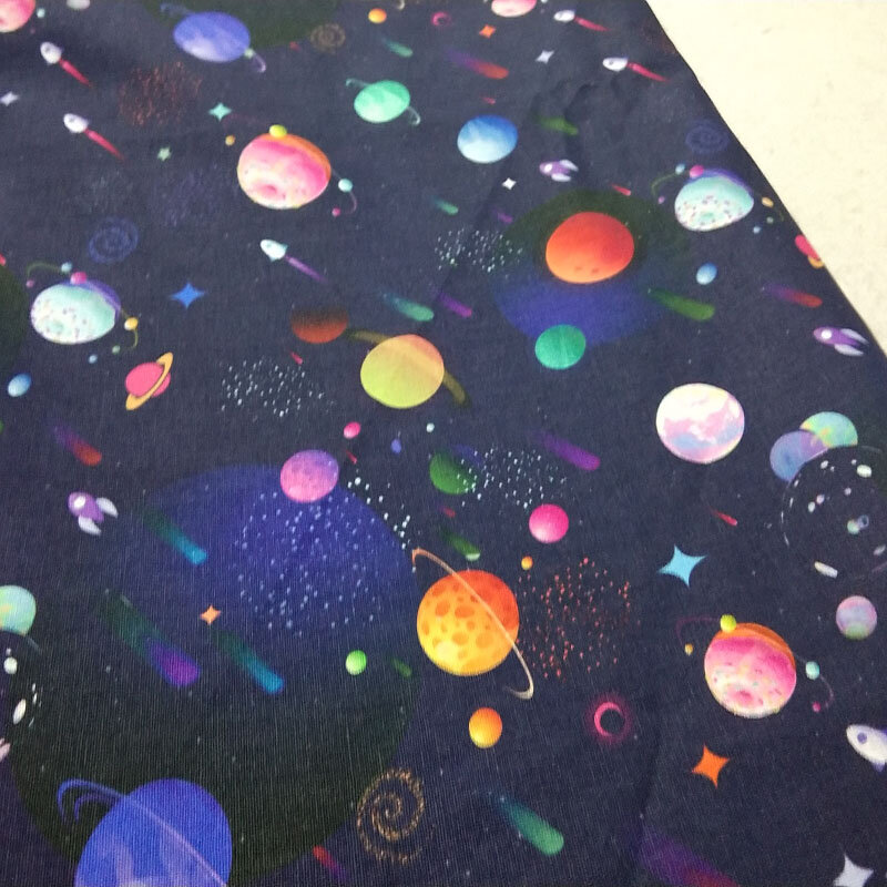 Pano de costura de algodão para vestido, Tecido Têxtil, Tecido Têxtil, Universo, Galáxia, Céu noturno, Azul escuro, Astronomia, Via Láctea, Estrela Flare, Costura