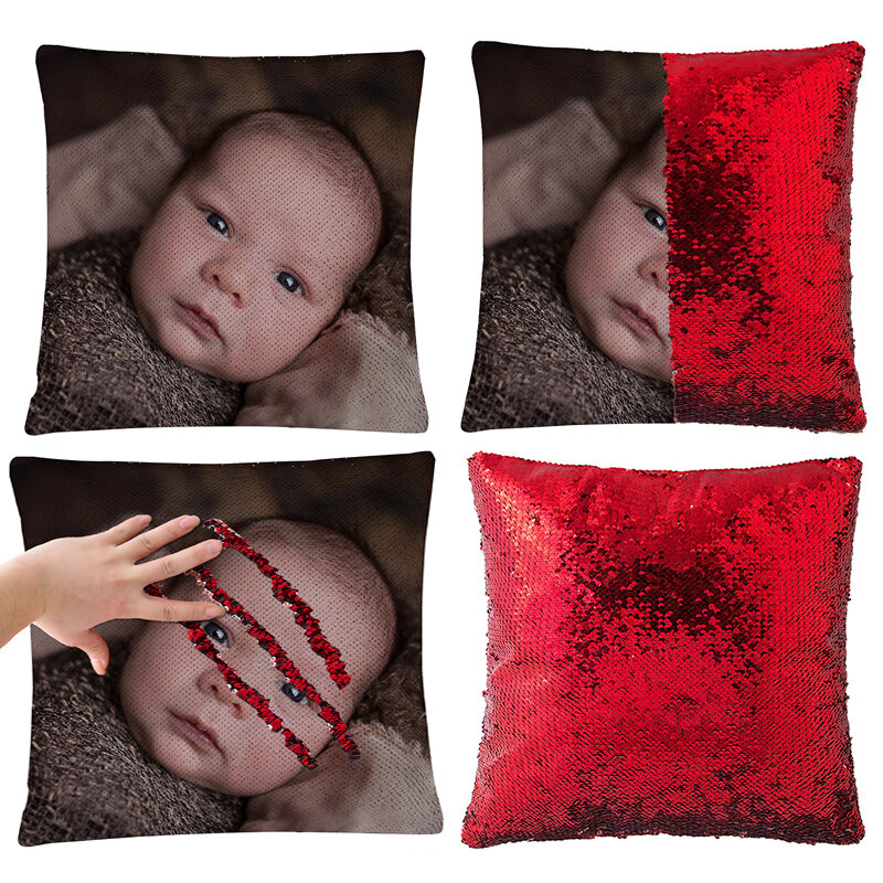 Fuwatacchi Customize Picture Mermaid Sequin Cushion Cover Magical Color Changing Pillow Case Decor Pillows Cover For Sofa Car