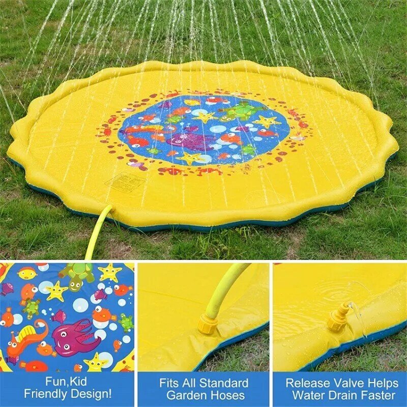 Tapis de jeu gonflable pour enfant, forme circulaire, pour piscine, arrosage, activités en plein air, amusant, 170 cm, PVC